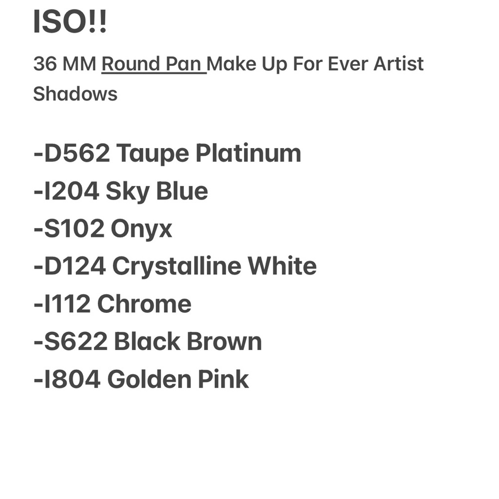 Make Up For Ever Discontinued Round Eyeshadow Pans